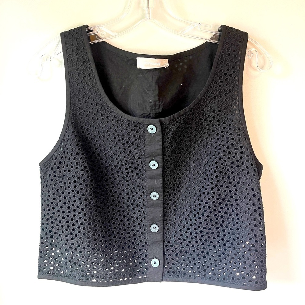 Everlane Black Eyelet Button Crop Tank